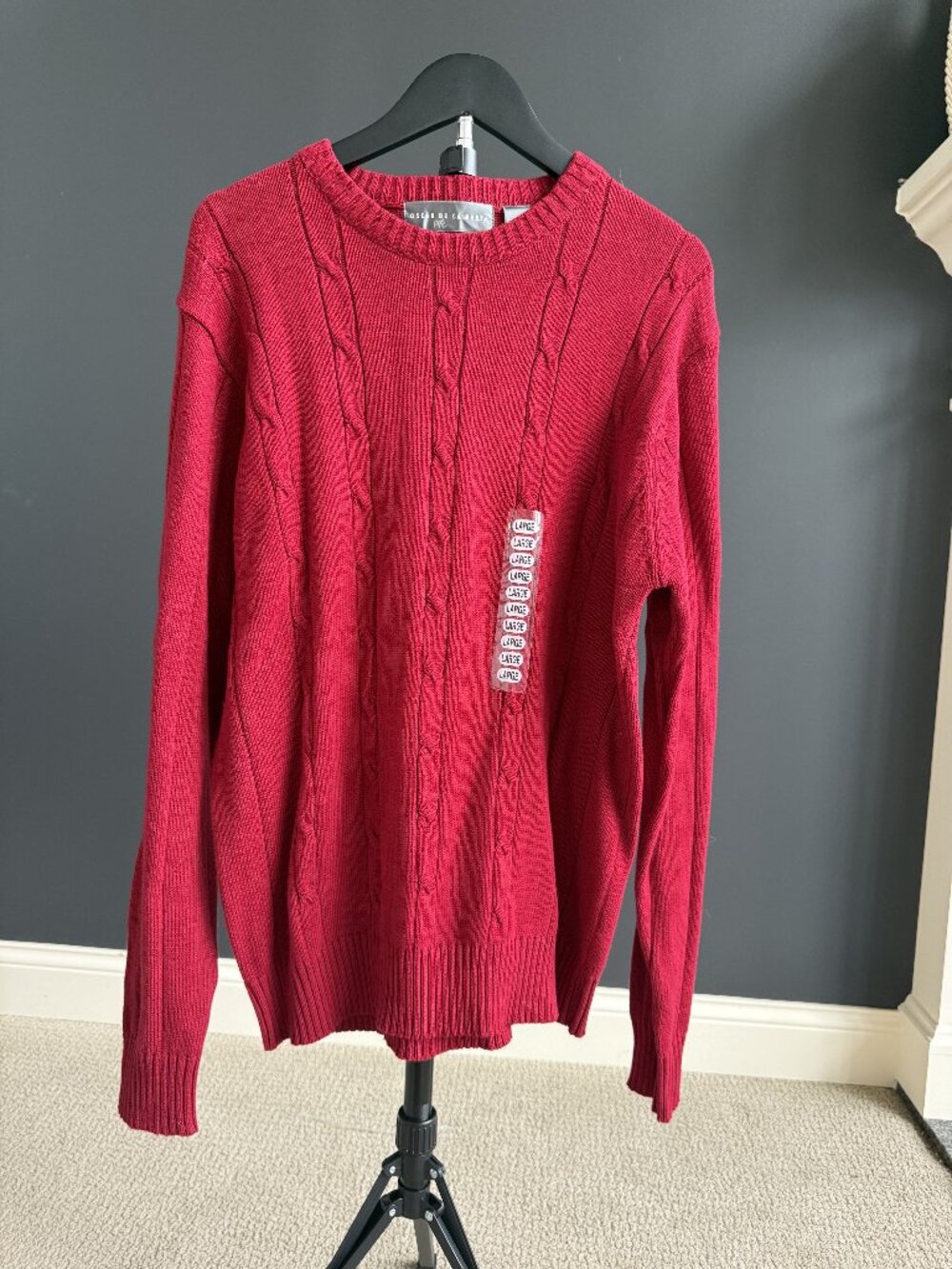 NWT Oscar de la Renta Red Cotton Cable Knit Sweater Size L